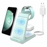 Induktive Ladestation für Samsung，ADADPU Kabelloses Ladegerät 3 in 1 Kompatibel für Galaxy Watch 8/7/6/5/5 Pro/4/3/Active 2，Wireless Charger für Samsung S25 S24 S23 S22 Ultra S21 Note 20 Galaxy Buds