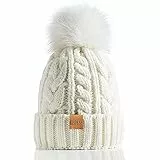 REDESS Damen Winter Bommel Beanie Mütze mit warmem Fleece gefüttert, Dicker Slouchy Snow Knit Skull Ski Cap