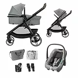 Maxi-Cosi Zelia Select Trio, Baby Kinderwagen 3 in 1 mit Kindersitz, 0–4 Jahre (0–22 kg), Einhändig Klappbar, Kompaktes und Wendbares Kinderwagen Set, Mit CabrioFix S i-Size-Kindersitz, Grau
