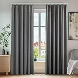 Deconovo Vorhänge Blickdicht Gardinen mit Kräuselband Thermo Vorhang Verdunkelung für Schiene Wohnzimmer Schienensystem, 175x140 cm(HöhexBreite), Hellgrau, 2er Set