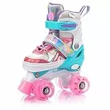 meteor Kinder Rollschuhe mit LED-Lichtern und Verstellbarer Größe – Retro Roll-Skates für Jugendliche – Mehrfarbige Disco Roll-Schuhe Bunte Retro Quad Skates - Roll ab!