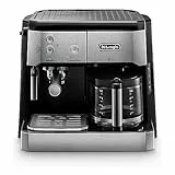 De'Longhi Kombikaffeemaschine BCO 421.S – Kaffeemaschine mit Espresso-Siebträger und Filterkaffee-Funktion inkl. Milchaufschäumdüse, Glaskanne & Wasserfilter-System, 1 l, Edelstahl/Schwarz, single