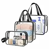 ZIOISNM 3 Stück Reise Kulturbeutel Transparent, Kulturtasche Damen Kosmetiktasche Durchsichtig, PVC Reise Waschtasche, Durchsichtige Tasche für Makeup, Flüssigkeiten & Hygieneartikel (Schwarz)