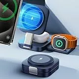 LISEN 3 in 1 Ladestation für Apple Watch und iPhone 16 - Mehrere Geräte Magsafe Charger, Reisen Wireless Charger für iPhone Stand Tragbar, Fit Airpods, Blau