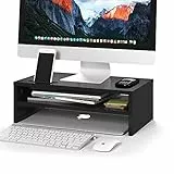 BONTEC Monitorständer, Unterbau Bildschirm, PC Bildschirm Ständer mit Handyhalter, Ergonomischem Laptop-Druckerständer mit Kabelführung für Laptop, Computer, Notebook, iMac, PC, 42CM, Schwarz