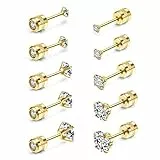 JSDDE 10er Damen Ohrstecker Gold Set Edelstahl Ohrringe beidseitig mit 2-6mm Zirkonia Kristall Stein Elegant schmuck für Damen Frauen
