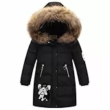 Tilozs Winterjacke Mädchen Wintermantel Warme Parka Stepp Mantel Länge Winter Jacke mit Fellkapuze Kinder Dicke Outdoorjacke, Schwarz, 152-158(Herstellergröße: 160)
