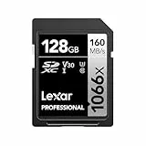Lexar Professional 1066x SD Karte 128 GB, SDXC UHS-I Speicherkarte mit Einer Lesegeschwindigkeit von bis zu 160 MB/s, V30/U3/C10 für DSLR Kameras und HD Camcorder