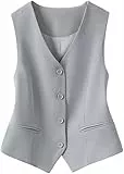 Stafeny Damen Anzugweste, Schmale Passform, V Ausschnitt, Smokingweste, Anzugweste, Elegante Vintage Weste, Sommer Deckmantel (DE/NL/SE/PL, Alphanumerisch, L, Regular, Regular, Hellgrau)