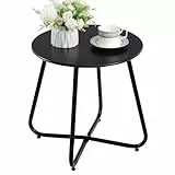 HollyHOME Beistelltisch Outdoor Balkontisch Klein Gartentisch Rund Beistelltisch Metall Wetterfest Loungetisch Outdoor Couchtisch für Patio Terrasse Wohnzimmer, Schwarz