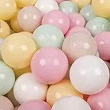 KiddyMoon 100 Bälle/7Cm Kinder Bälle Spielbälle Für Bällebad Baby Einfarbige Plastikbälle Made In EU, Pastellbeige/Pastellgelb/Weiß/Minze/Rosa