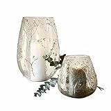 Loberon Windlicht 2er Set Elorisse, Zwei Größen, fein Eingearbeitete Trockenblüten, Romantischer Look, Mundgeblasen, Dekoration, Wohn-Accessoires, Glas, klar/gelb