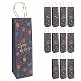 Idena 30400-12 - Flaschentaschen Happy Birthday, 12 Stück, Geschenktüten in der Größe 12 x 10 x 39 cm, Papiertüten zum Geburtstag