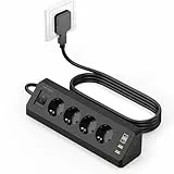 4 Fach Ecksteckdose Flachstecker mit USB C(PD 20W), SUDEERY 8 in 1 Steckdosenleiste 4 USB Mehrfachstecker mit Schalter, Steckdosenleiste Überspannungsschutz mit 2M Kabel für Küche (Schwarz)