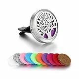 Flongo Aroma Diffuser Kette Aromatherapie: Duft Halskette für Ätherische Öle Lebensbaum Edelstahl Duftkette mit 6 Farbigen Filz Pads ölpads Silber für Damen Frauen