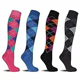 MRCC 4/6 Paar Laufsocken Kniestrümpfe Stützstrümpfe Reisestrümpfe Damen lange Socken kompressionsstrümpfe Karo Muster 1303 (39, 42, 4 Paar Thermo Modell 1)