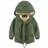 linboo Kinder Winterjacke Jungen Mädchen Warm Gefütterte Blouson Hoodie Dicke Mantel Parka Baby Wintermäntel, Grün, 92-98(Etikettengröße: 100)