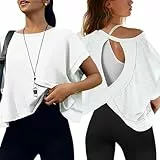 Hanaoops Sportshirt Damen Fitness Trainieren Crop-Tops Kurzarm Yoga T-Shirt Sommer Funktionsshirt Slim Fit Laufshirt Atmungsaktiv Leicht Gym Workout Oberteile