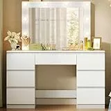 WOLTU Schminktisch mit LED-Beleuchtung, einstellbare Helligkeit, Kosmetiktisch mit großem Spiegel, Frisiertisch mit 7 Schubladen, 110x140,5x39,5 cm, für Schlafzimmer, Weiß, MB6099ws