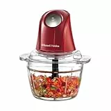 Russell Hobbs Zerkleinerer Elektrisch Mini [Glasbehälter mit Deckel] Desire Red (500ml, 2-flügeliges Edelstahlmesser, Mixer, Multi-& Universalzerkleinerer für Obst, Gemüse & Fleisch, 350W) 27132-56
