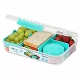 Sistema Bento Box Create Brotdose mit Fächern | 1,48 L Lunchbox mit Joghurt- /Fruchtbehälter | Lunchbox Kinder & Erwachsene | Blaugrün