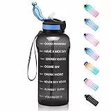 ETDW 2 Liter Trinkflaschen mit Strohhalm, [Tritan Senza-BPA] 2L Wasserflasche mit Zeitmarkierung, auslaufsichere Sportwasserflaschen BPA-frei für Fitnessstudio, Camping, Yoga, SCHWARZ