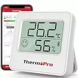 ThermoPro TP357 80m Bluetooth Hygrometer Innen Raumthermometer Digital mit APP Mini Luftfeuchtigkeitsmesser mit Smiley-Indikator Datengrafik für Innenraum, Büro, Weinkeller, Gewächshaus