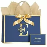 Vicloon Geschenktüte Geburtstag, Papier Geschenktüten mit Schleife + 1 Grußkarten + 3 Seidenpapier, Blau Geschenktaschen mit Henkel, Männer Frauen Birthday Gift Bag, Geschenkverpackung für Geschenk