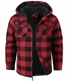 SwissWell Herren Hemdjacke Verdicken Karierts mit Reißverschluss Flanelljacke Plüschfutter Freizeit Gefüttert Kapuzenpullover Männer Winter Hemd Fleece Hoodie Winterjacke mit Taschen(Rot 2XL)