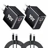 HSSNS 90W USB C Ladegerät, 2-Pack 2 Port Schnellladegerät mit Kabel, GaN PD Charger für iPhone 17/16/15 Series, MacBook Pro, iPad, Galaxy, Pixel und mehr