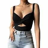 Hanaoops Crop Tops Damen Ärmellos V-Ausschnitt Tank Tops Sexy V-Ausschnitt Sommer Cami Tank Top Bauchfreies Oberteil Y2k Crop Top Party Rave Oberteile