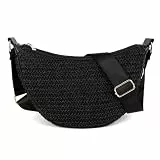 Gladdon Damen Schultertasche Schwarz Strohtasche Halbmond Crossbody Tasche Geflochten Boho Sommer Umhängetasche Strandtasche