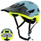 Favoto Fahrradhelm Mountainbike mit Schirm Leicht - Doppelte Technologie Inmould MTB Helm für Herren Damen Rennradhelm Blau Gelb L(59-61cm)
