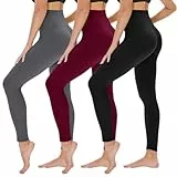 TNNZEET 3er Pack Leggings Damen High Waist Schwarz Leggins Blickdicht für Sport Gym(Schwarz/Dunkelgrau/Weinrot,L-XL)