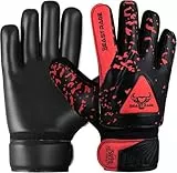 BEAST RAGE Torwarthandschuhe für Kinder Jungen Jugend,Fußballtorwarthandschuhe Kinder mit doppelter Handgelenkstütze,Starker Grip gepolsterte (Rot, Größe 4 geeignet für 6 bis 9 Jahre alt)