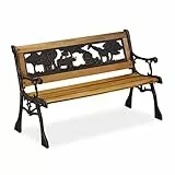 Relaxdays Kinder Gartenbank, Afrika Tier-Motiv, 50 kg Traglast, Holz, Gusseisen, HBT: 51 x 83 x 37 cm, Kinderbank, Natur