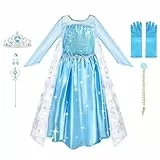 URAQT Kleid Prinzessin Kostüm Kinder Mädchen, Krone Kleid Kinder 9-teiliges Set mit Diadem Handschuhe Zauberstab usw für Weihnachten Verkleidung Karneval Party Halloween,110CM
