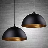 FRIDEKO HOME 2 Stück Pendelleuchte Vintage Hängeleuchte Ø30cm Breite Lampe Kronleuchter aus Eisen Hängelampe E27 Lampenfassung Deckenleuchte für Küche Keller Wohnzimmer-Schwarz Gold (Schwarz Gold)