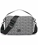 DKNY Women's Jenny Flap Shoulder 100% Polyester with pu Trim, Black Logo and Black