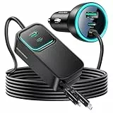 Rocoren 6 IN 1 Zigarettenanzünder USB 135W Auto Ladegerät Einziehbares SchnellLadegerät Adapter, 12V-24V Auto Zubehör Innenraum mit 1.5m Kabel, Camping Wohnmobil Reise Gadget für Laptop, Handy Schwarz