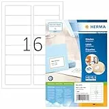 HERMA 4479 Adressetiketten, 100 Blatt, 88,9 x 33,8 mm, 16 pro A4 Bogen, 1600 Stück, selbstklebend, bedruckbar, matt, blanko Papier Adressaufkleber Etiketten, weiß