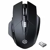 inphic Maus Kabellos Wiederaufladbare 700mAh Akku, Pro 2,4G 1600DPI USB funkmaus mit Anzeige des Batteriestands für Computer, Laptop, PC, 6 Tasten, USB-Empfänger, Schwarz