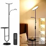 LuminexDesigns Stehlampe mit Tisch, 36W+7W LED Stehlampe dimmbar 3200LM+600LM Moderne Stehleuchte Wohnzimmer & Deckenfluter mit Fernbedienung, 2700K-6500K Schwarz