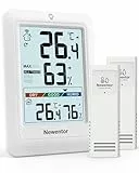 Newentor MAX MIN Thermometer innen außen 24/48 Std./alle Zeiten - Hygrometer Luftfeuchtigkeitsmesser mit Luftkomfort - Wetterstation Funk mit 2 Außensensor - Raumthermometer mit Beleuchtung, Weiß