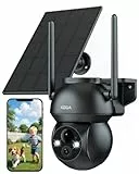 Xega Überwachungskamera Aussen Solar 2,4GHz WiFi, HD PTZ Kabellos Kamera Überwachung Außen Akku mit Solarpanel, FarbNachtsicht, PIR Personenerkennung, 2 Wege Audio, TF&Cloud, IP66