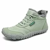 SAGUARO Barfußschuhe Damen Winter Gefüttert Winterschuhe Barfusschuhe Warm rutschfest Winterstiefel Wasserabweisend Outdoor Winter Boots Grün,EU GR.39