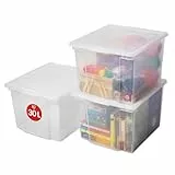 Iris Ohyama Vielseitige Aufbewahrungsbox mit Deckel, Stapelboxen, 30L, 3er-Set, Transparent, Stapelbar, Plastik, Für Schrank, Regale, Organisation, Kleidung, Bettlaken, Plastikbox mit Deckel, USB-M