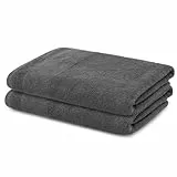 LOOKS BY WOLFGANG JOOP 2X Duschtuch 70x140 cm – 100% Baumwolle Doppelpack Luxus Duschtücher mit Aufhänger & Logostick, 2er Set große Handtücher grau