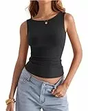 Nivarela Damen Ärmelloses Top Sommer Sexy Boot-Ausschnitt Y2K Slim Fit Eng Stretch Basic Oberteil Modisch M Schwarz