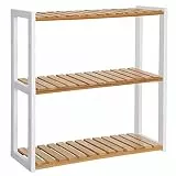 SONGMICS Badregal, Badezimmerregal, Bambus-Regal, Pflanzenregal mit 3 verstellbaren Ablagen, Wandmontage, freistehend, für Wohnzimmer, Flur, Küche, 60 x 15 x 54 cm, Natur und Weiß BCB13WN